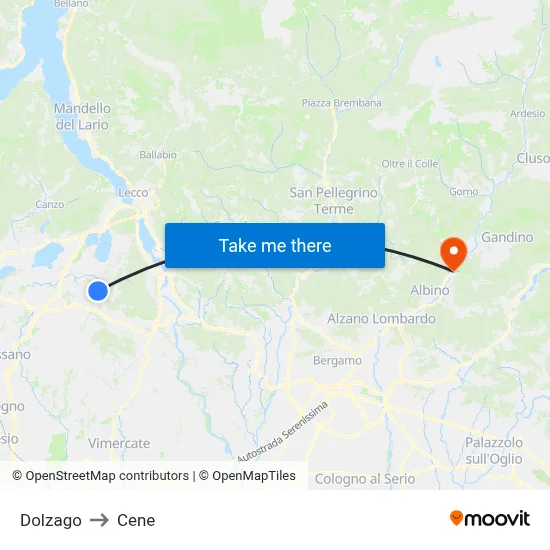 Dolzago to Cene map