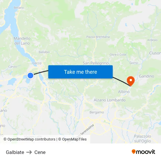 Galbiate to Cene map