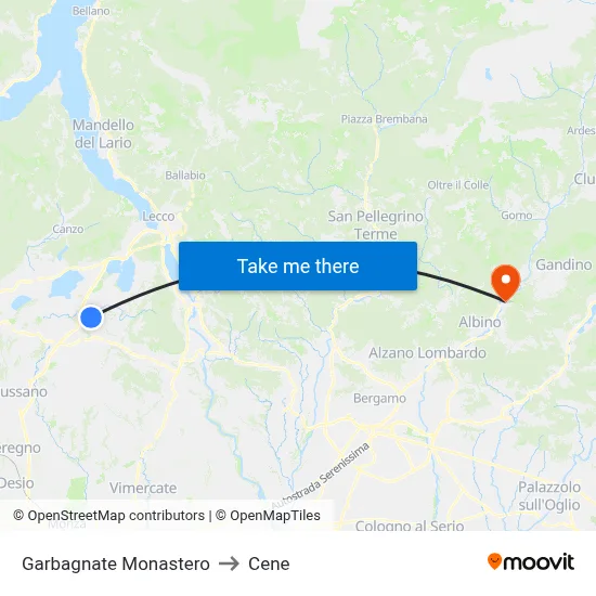 Garbagnate Monastero to Cene map