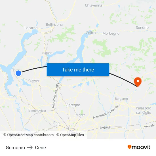 Gemonio to Cene map