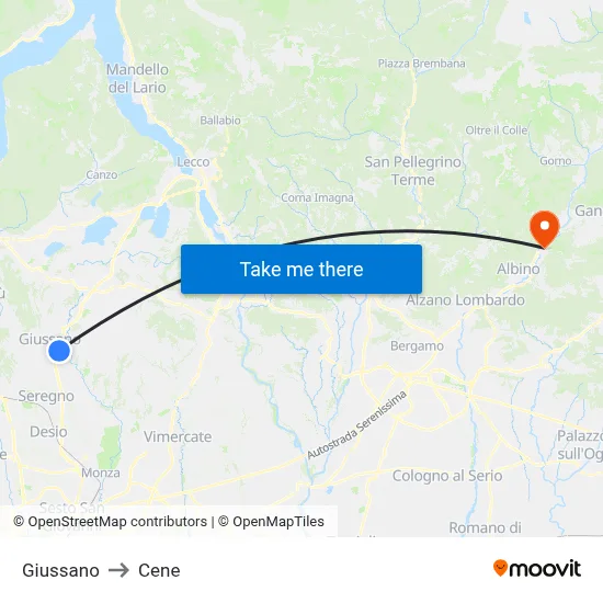 Giussano to Cene map