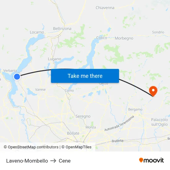 Laveno-Mombello to Cene map