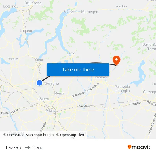 Lazzate to Cene map