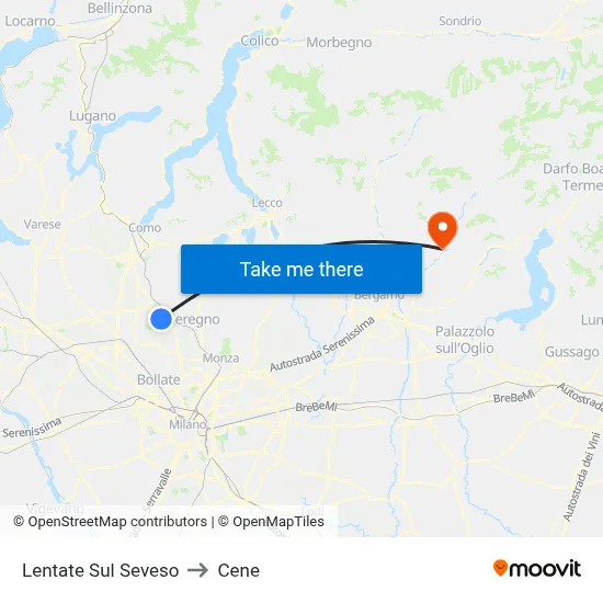 Lentate Sul Seveso to Cene map