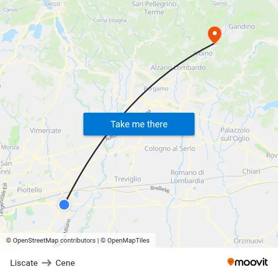 Liscate to Cene map