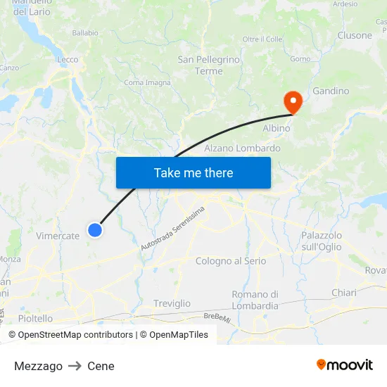 Mezzago to Cene map