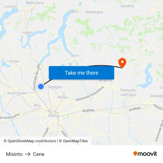 Misinto to Cene map