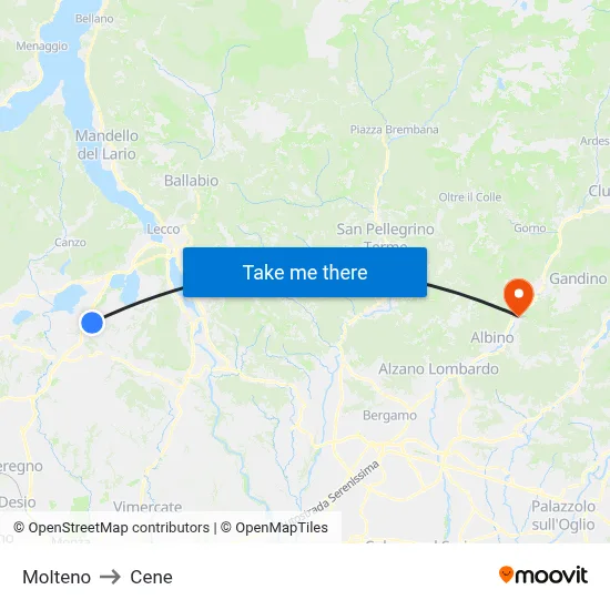 Molteno to Cene map
