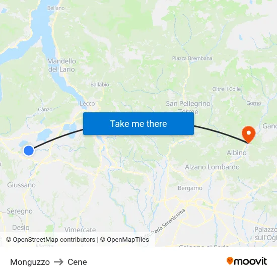 Monguzzo to Cene map