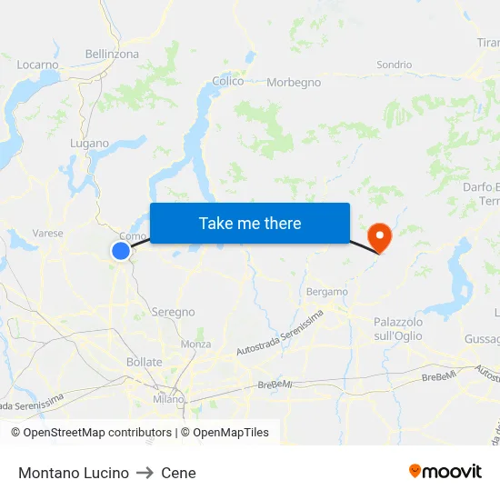 Montano Lucino to Cene map