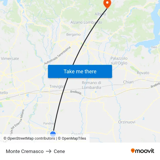 Monte Cremasco to Cene map