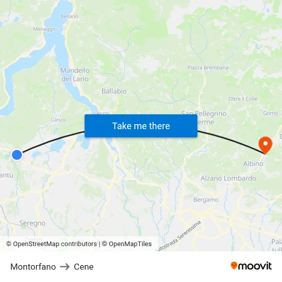 Montorfano to Cene map