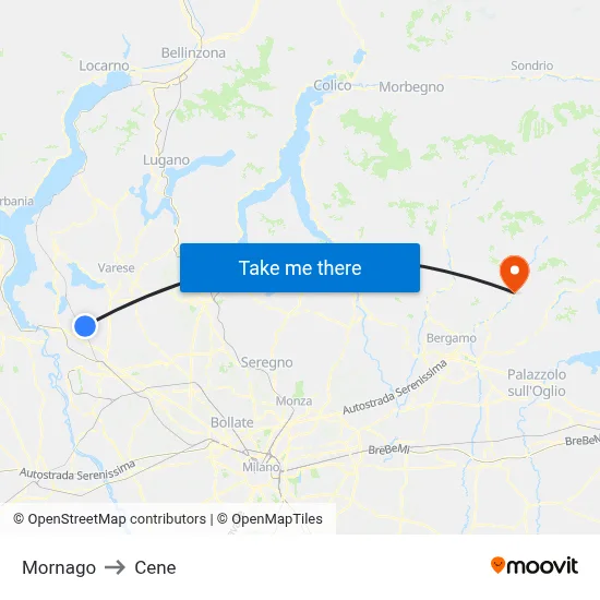Mornago to Cene map