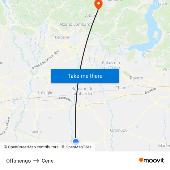 Offanengo to Cene map
