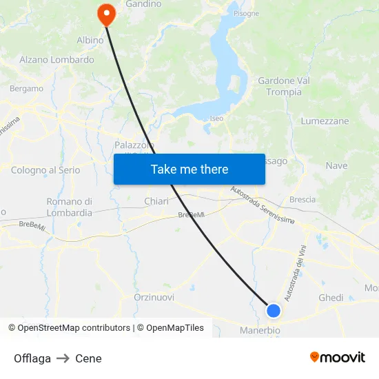 Offlaga to Cene map
