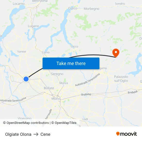 Olgiate Olona to Cene map