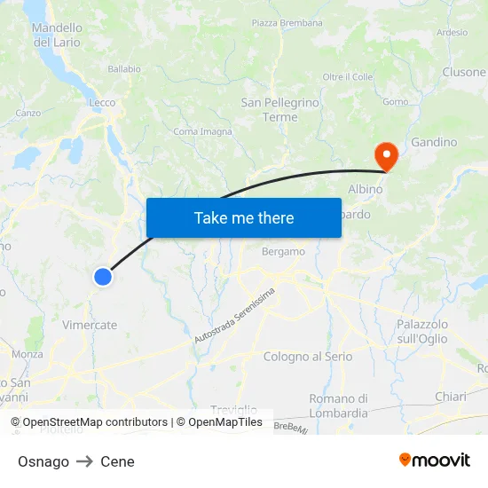 Osnago to Cene map
