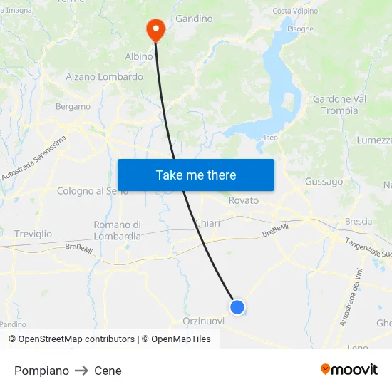 Pompiano to Cene map