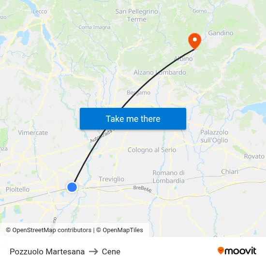 Pozzuolo Martesana to Cene map