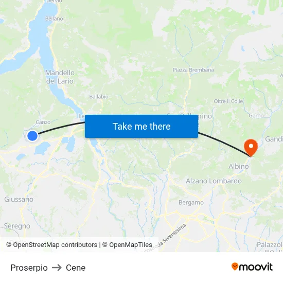 Proserpio to Cene map