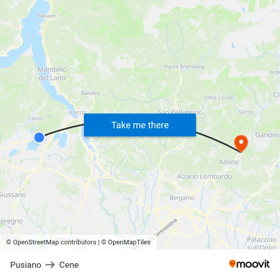 Pusiano to Cene map