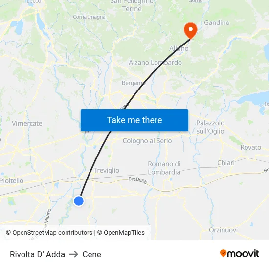 Rivolta D' Adda to Cene map