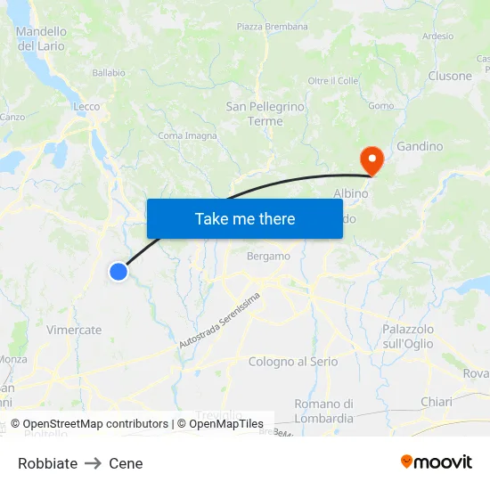Robbiate to Cene map