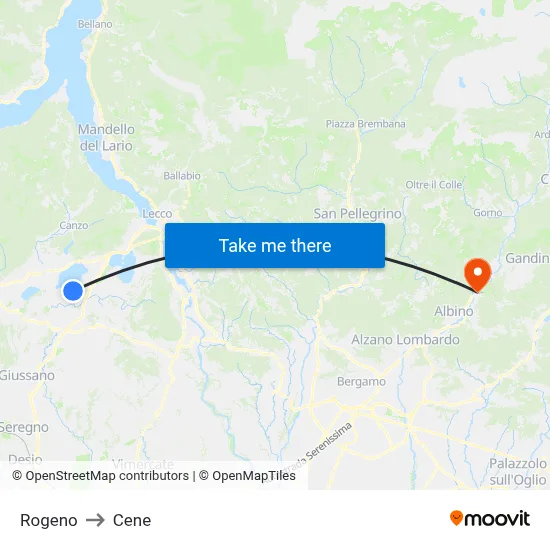 Rogeno to Cene map