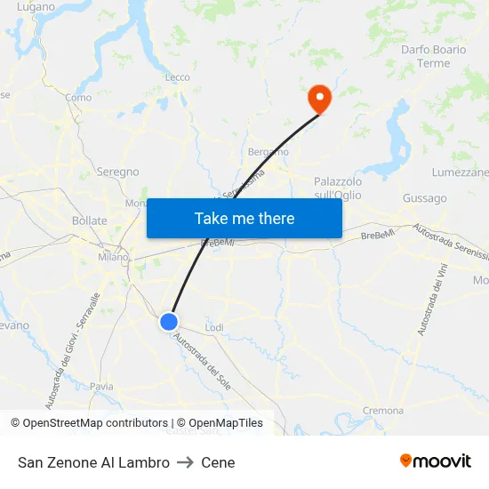 San Zenone Al Lambro to Cene map