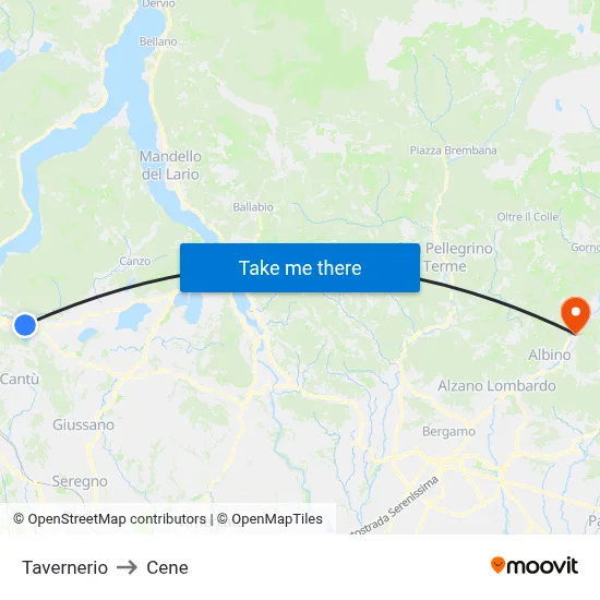 Tavernerio to Cene map