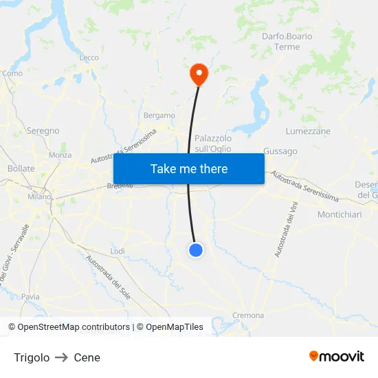 Trigolo to Cene map
