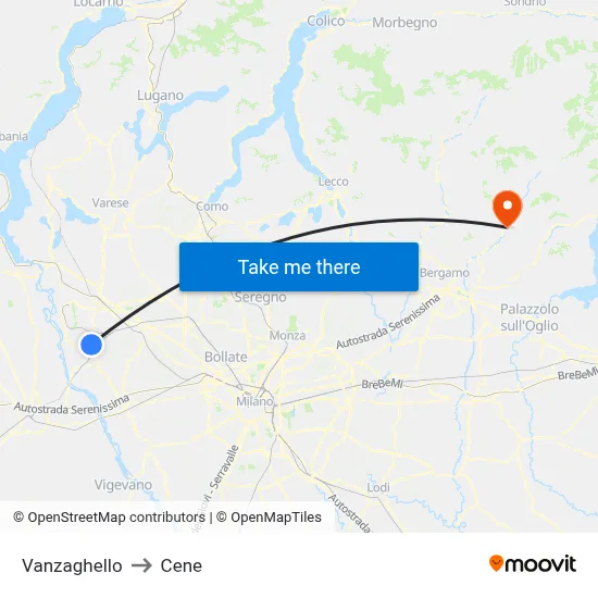 Vanzaghello to Cene map