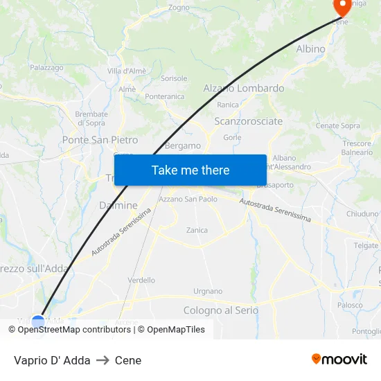 Vaprio D' Adda to Cene map