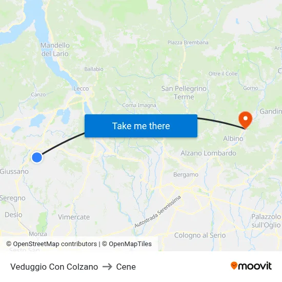 Veduggio Con Colzano to Cene map