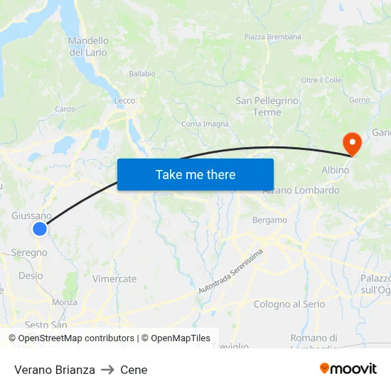 Verano Brianza to Cene map