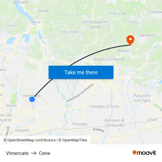 Vimercate to Cene map