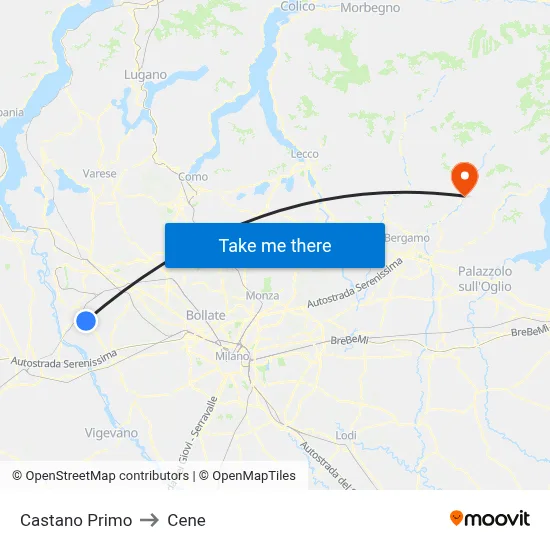 Castano Primo to Cene map