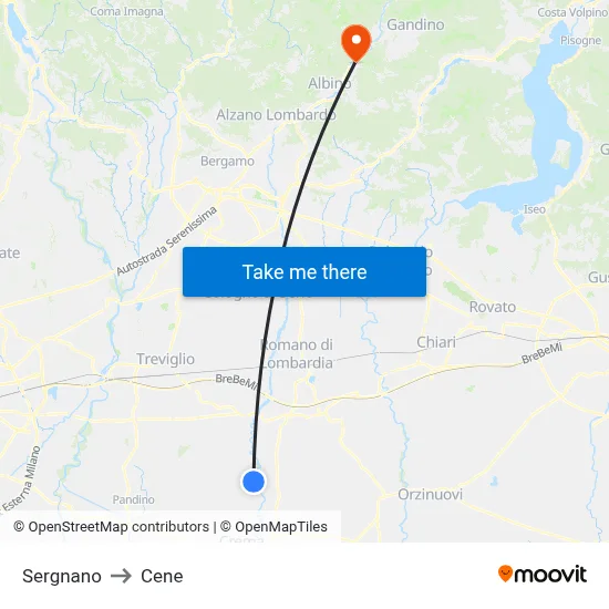 Sergnano to Cene map