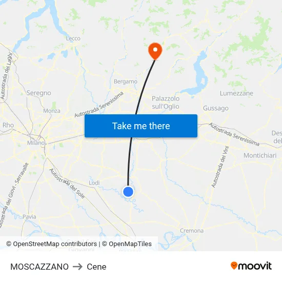 Moscazzano to Cene map
