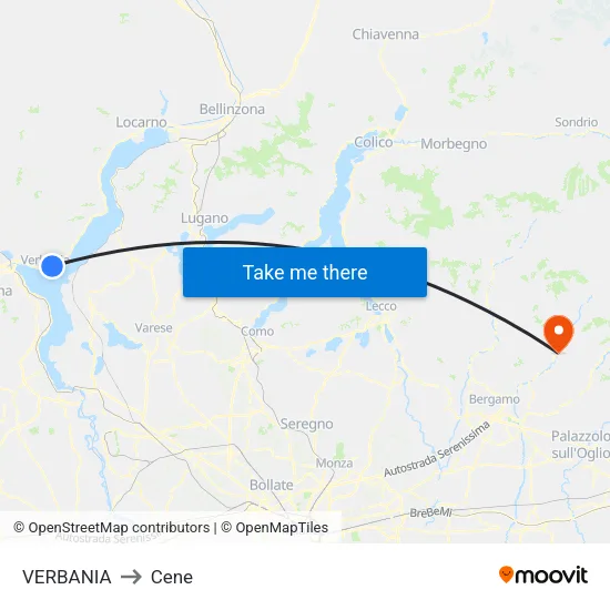 VERBANIA to Cene map