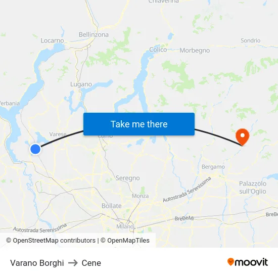 Varano Borghi to Cene map