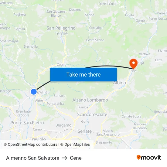 Almenno San Salvatore to Cene map