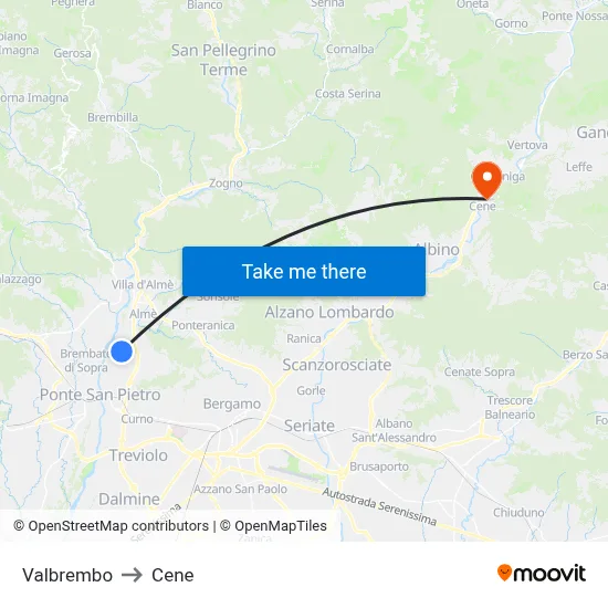 Valbrembo to Cene map