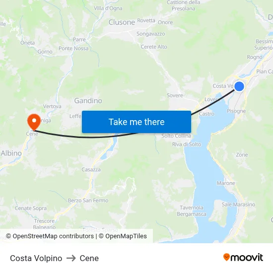 Costa Volpino to Cene map