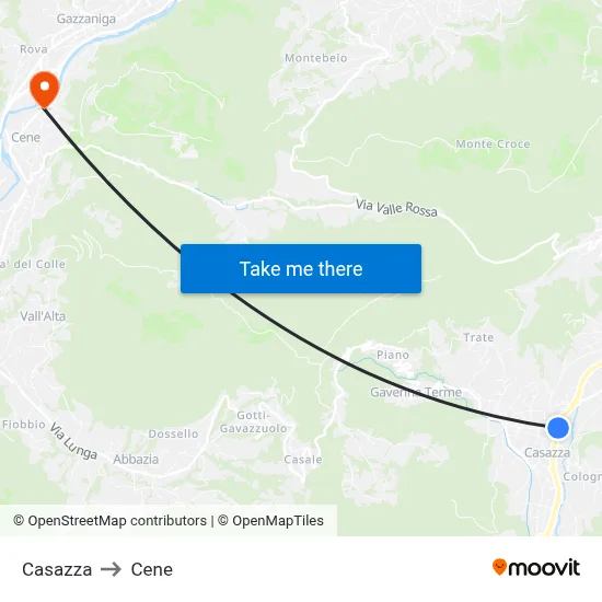 Casazza to Cene map