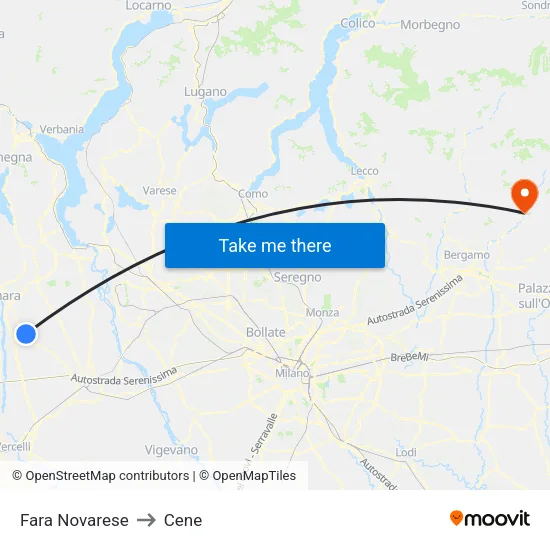 Fara Novarese to Cene map