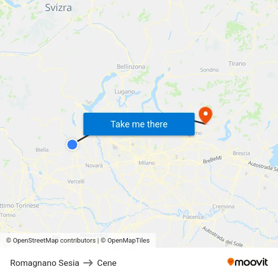 Romagnano Sesia to Cene map