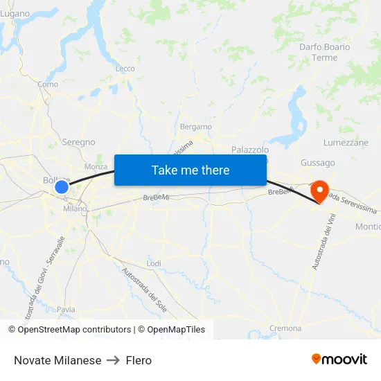 Novate Milanese to Flero map