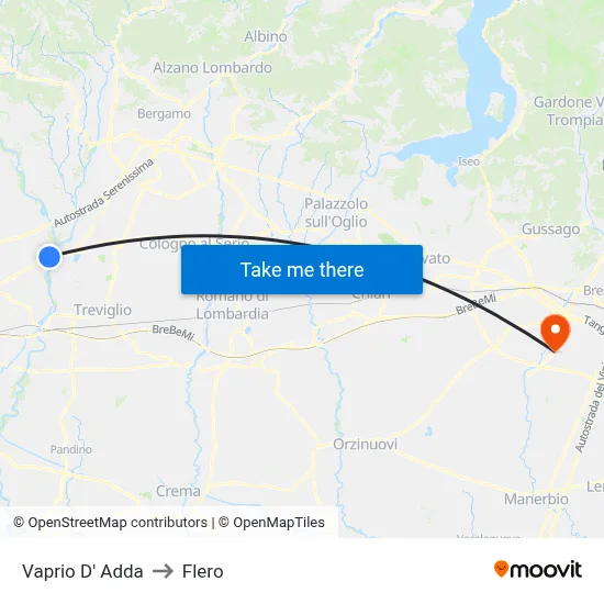 Vaprio d'Adda to Flero map