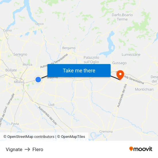 Vignate to Flero map